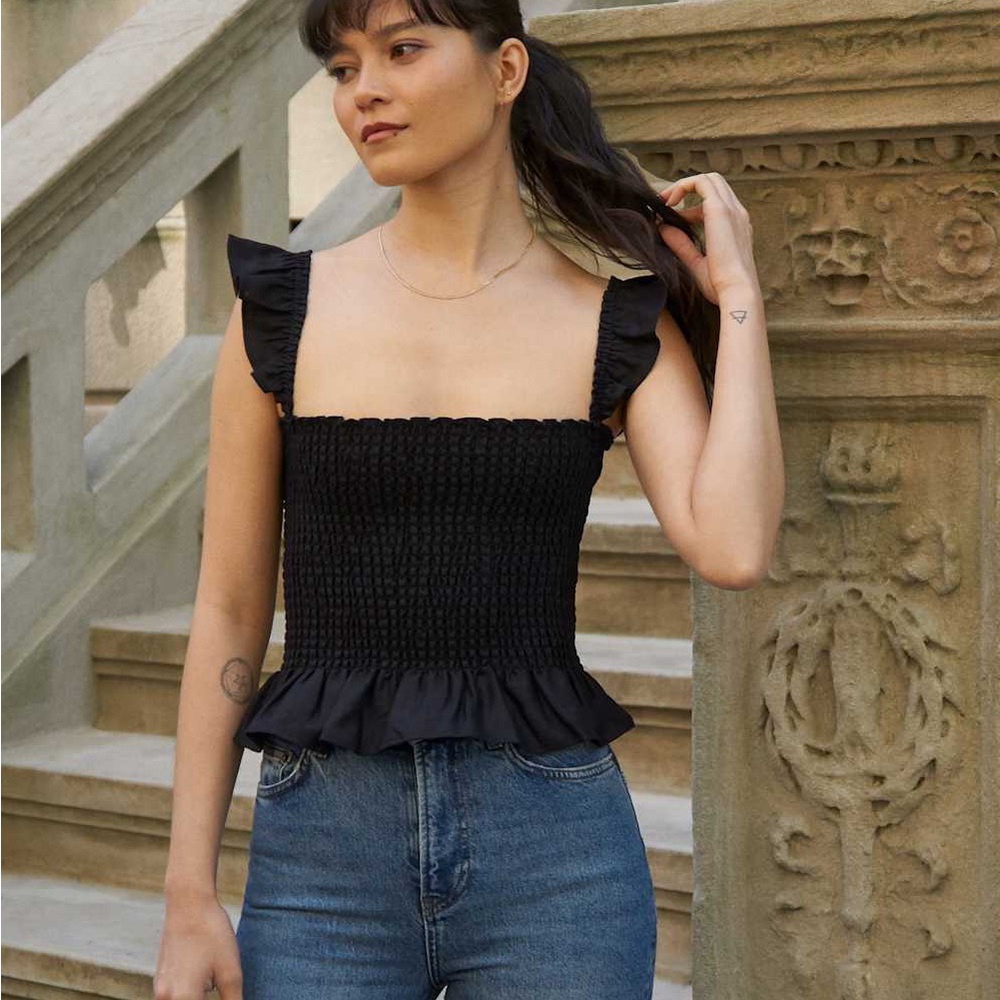 Reformation Junebug Linen Top Size Medium Black